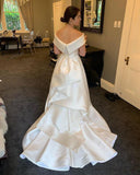 Satin Ruffles Train A Line Off The Shoulder Wedding Dress