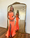 Orange Jersey Mermaid One Shoulder Prom Dress With Split