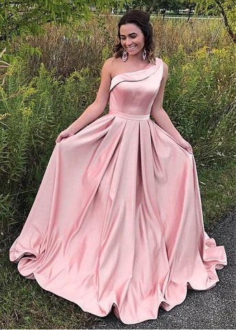 Satin One-shoulder Prom Dresses With Pleats