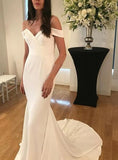 Satin Spaghetti Straps Simple Mermaid Wedding Dress