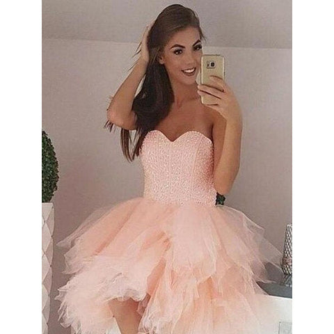 Sweetheart Pink Short/Mini A-Line Tulle Beading Homecoming Dress