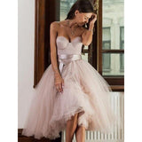 Tulle Sash Sweetheart Pink Tea-Length Homecoming Dress