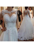  Tulle Jewe Neckline A-line Wedding Dress With Beaded Lace Appliques & Bowknot