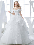 Off-The-Shoulder Lace Court Train Ball Gown Wedding Dress