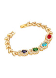 18K Gold Plated Bracelet, Flowers with Multicolor AAA Zircons, Golden, 180mm