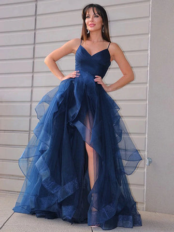 Sexy High Low Tulle A Line Ruffles Prom Dress