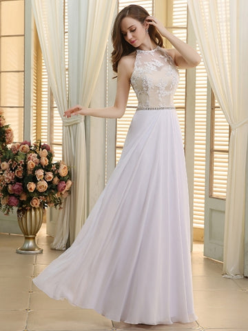 Jewel Neck Lace A-Line Chiffon Beach Wedding Dress Jewel Neck Lace A-Line Chiffon Beach Wedding Dress