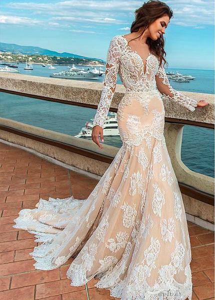 jeweled mermaid wedding dress Jewel Beadings & Lace Appliques Mermaid Wedding Dress US10 / Ivory