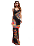 Black Bohemian Ethnic Floral Printed O-Neck Vest Maxi Dress