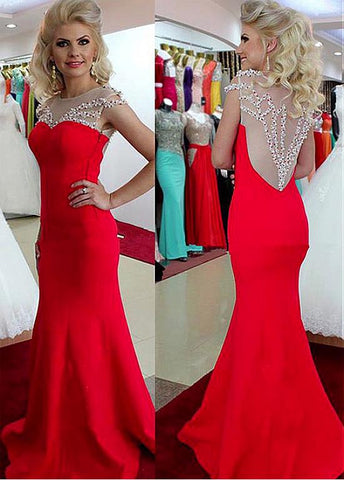 Red Taffeta Jewel Mermaid Prom Dress