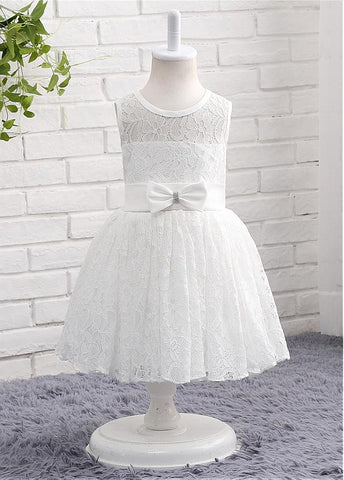 Alluring Lace Scoop Neckline Sleeveless A-line Flower Girl Dresses With Sash & Bowknot