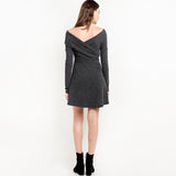 Gray Long Sleeve Short Dress