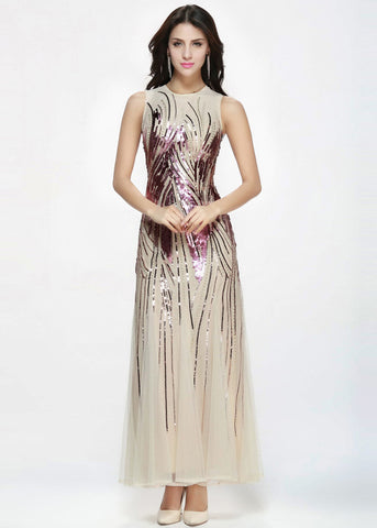 Gold Elegant Jewel Neckline A-line Evening Dress
