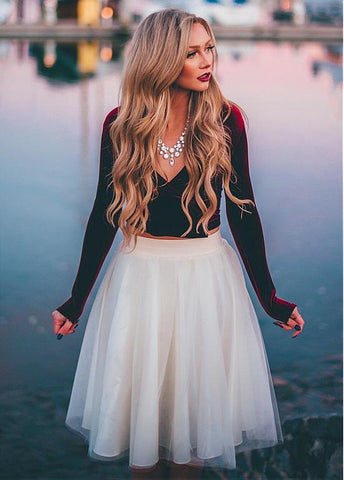 Fleece & Tulle V-neck Long Sleeves Two-piece Homecoming Dress