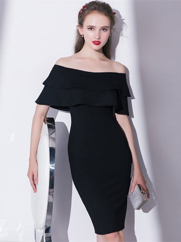 Black Sheath Off-the-Shoulder Pick-Ups Homecoming Dress