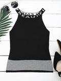 Letter Graphic Striped Knitted Tank Top