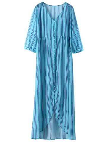  Vertical Stripe Maxi Shirt Dress