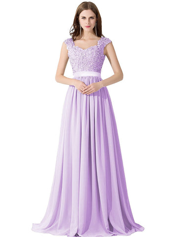 A-line Lace Chiffon Long Prom Evening Dresses
