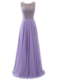 Purple Exquisite Chiffon Scoop Neckline A-Line Prom Dresses With Beadings