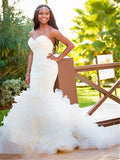  Mermaid Backless Tiered Sweetheart Bridal Gowns