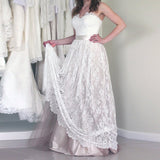 A-Line Sweetheart Floor-Length Lace Wedding Dress with Sash