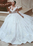 Luxury Organza V-neck Beading Ball Gown Wedding Dress
