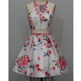 Beaded Floral Print Homecoming Dress 