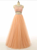 Coral Two Piece Scoop Prom Dress