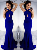 Sheath Halter Blue With Ruched Satin Prom Dress