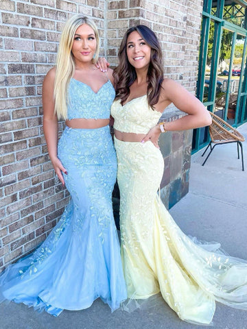 Two Piece Lace Mermaid Prom Formal Dress