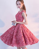 Floral Sashes Cap Sleeves Crystal Knee-Length Homecoming Dress