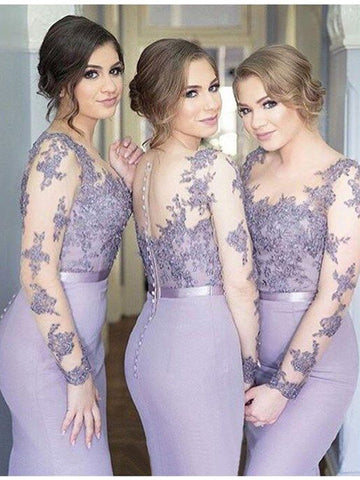 Lavender Mermaid Long Sleeves Jersey  Bridesmaid Dress