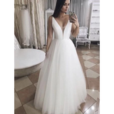 Princess Tulle Ruffles V-neck Sleeveless Floor-Length Wedding Dress
