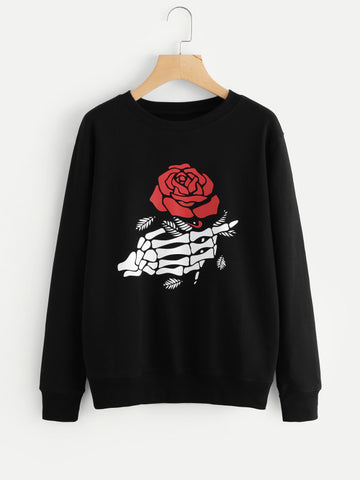 Rose Long Sleeve Graphic Print Sweatshirt