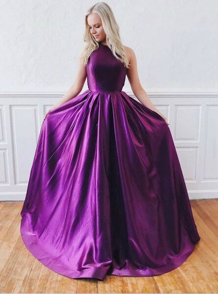 Crossed Straps A-Line Purple Satin Backless Long Prom Dress – Sassymyprom