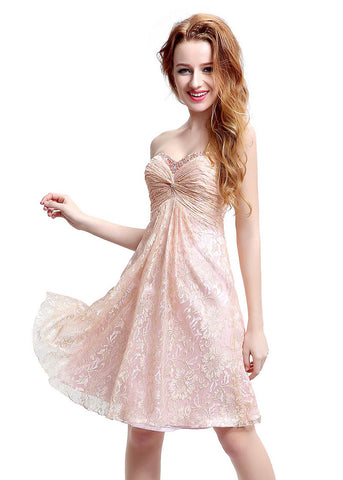 Lovely Lace Sweetheart Neckline Knee-length A-line Homecoming Dresses With Beadings