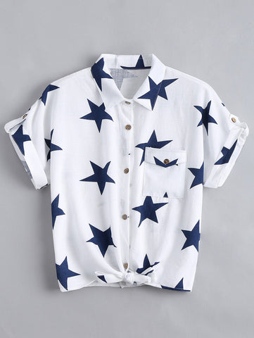 Button Up Star Pattern Pocket Shirt