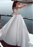 Satin Sheer Jewel Lace Appliques Two-piece A-line Wedding Dress