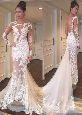 Tulle Jewel Detachable Train See-through Mermaid Wedding Dress