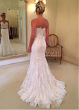 Lace Sweetheart Neckline Natural Waistline Mermaid Wedding Dress With Lace Appliques & Belt