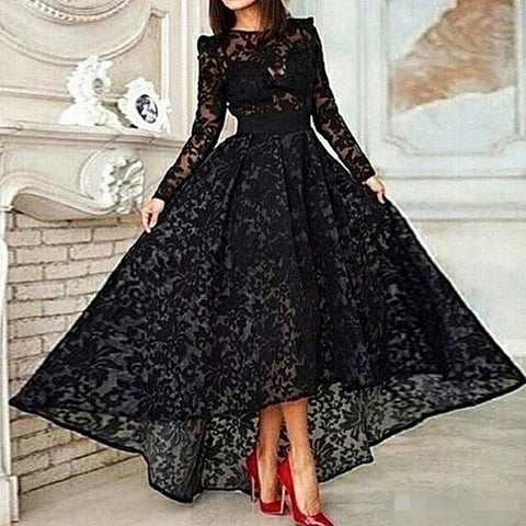Sexy Black Lace High Low Prom Dress