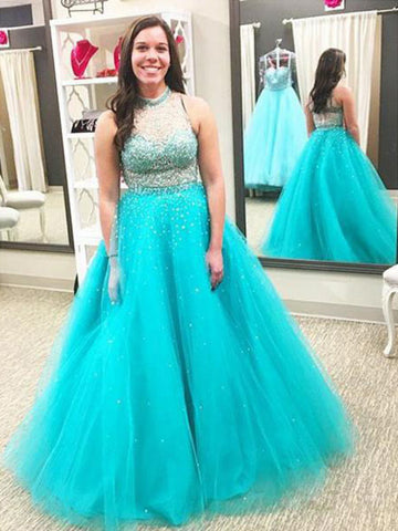 Ball Gown High Neck Tulle Plus Size Prom Dress