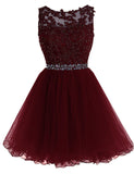 Burgundy Short Tulle Beading Homecoming Dress Prom Gown