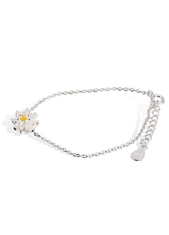 Silver Bracelet with White Lotus Flower 