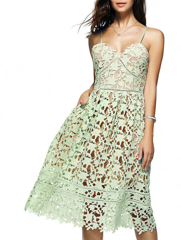 Mint Cami lace Crochet Flower Midi Dress