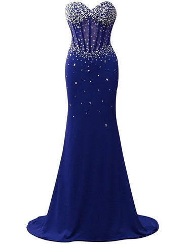 Corset Style Bodice Strapless Crystals Evening Dress