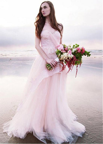  Pink Organza Sweetheart Appliques A-line Wedding Dress