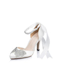 Chic Satin Upper Pointed Toe Stiletto Heels Wedding/ Bridal Party Shoes With Rhinestones