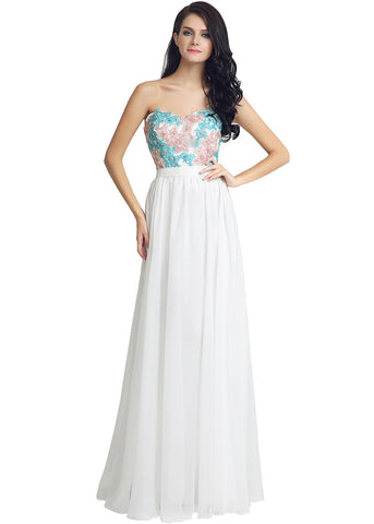 Alluring Chiffon Sweetheart Neckline A-line Prom Dresses With Lace Appliques