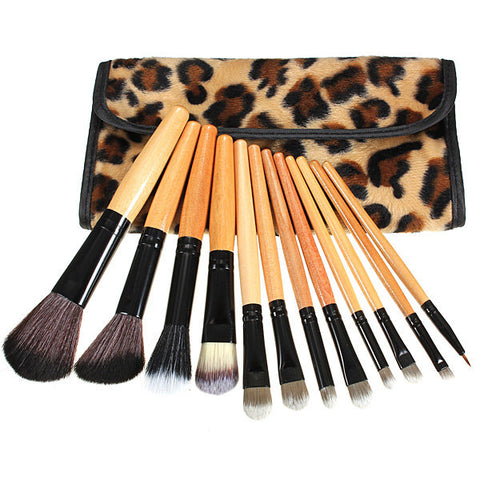 Cheap Eyeshadow Lip Brush With Leopard Leather Bag